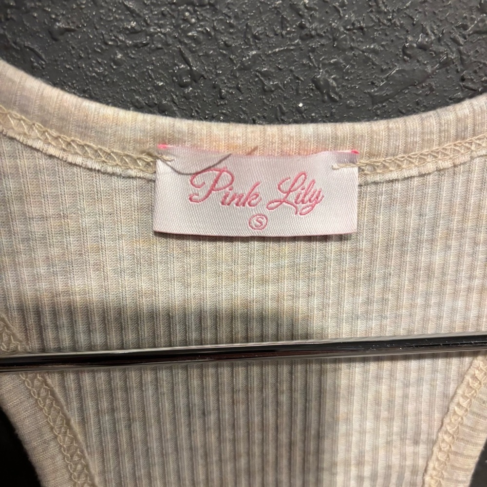 Pink Lily Beige Ribbed Tank Top - Picture 3 of 4